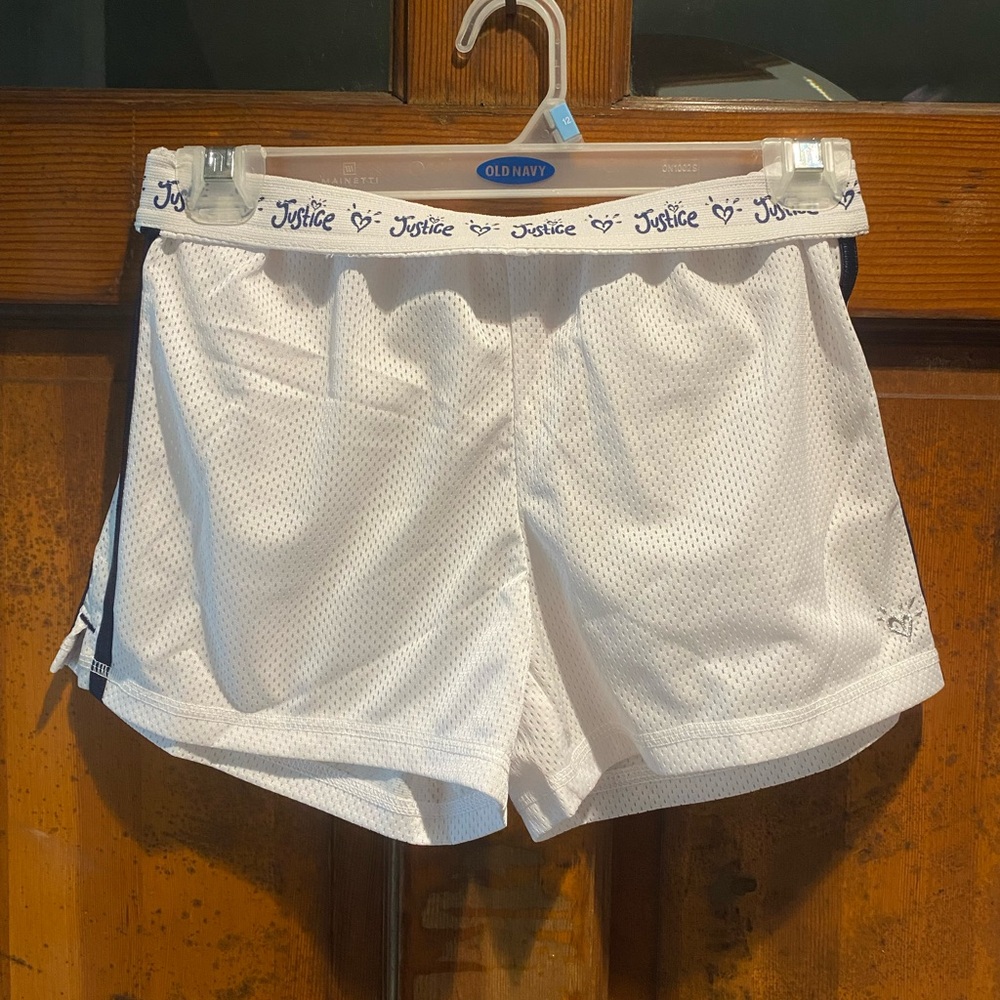 Justice White Mesh Athletic Shorts with Logo Waistband